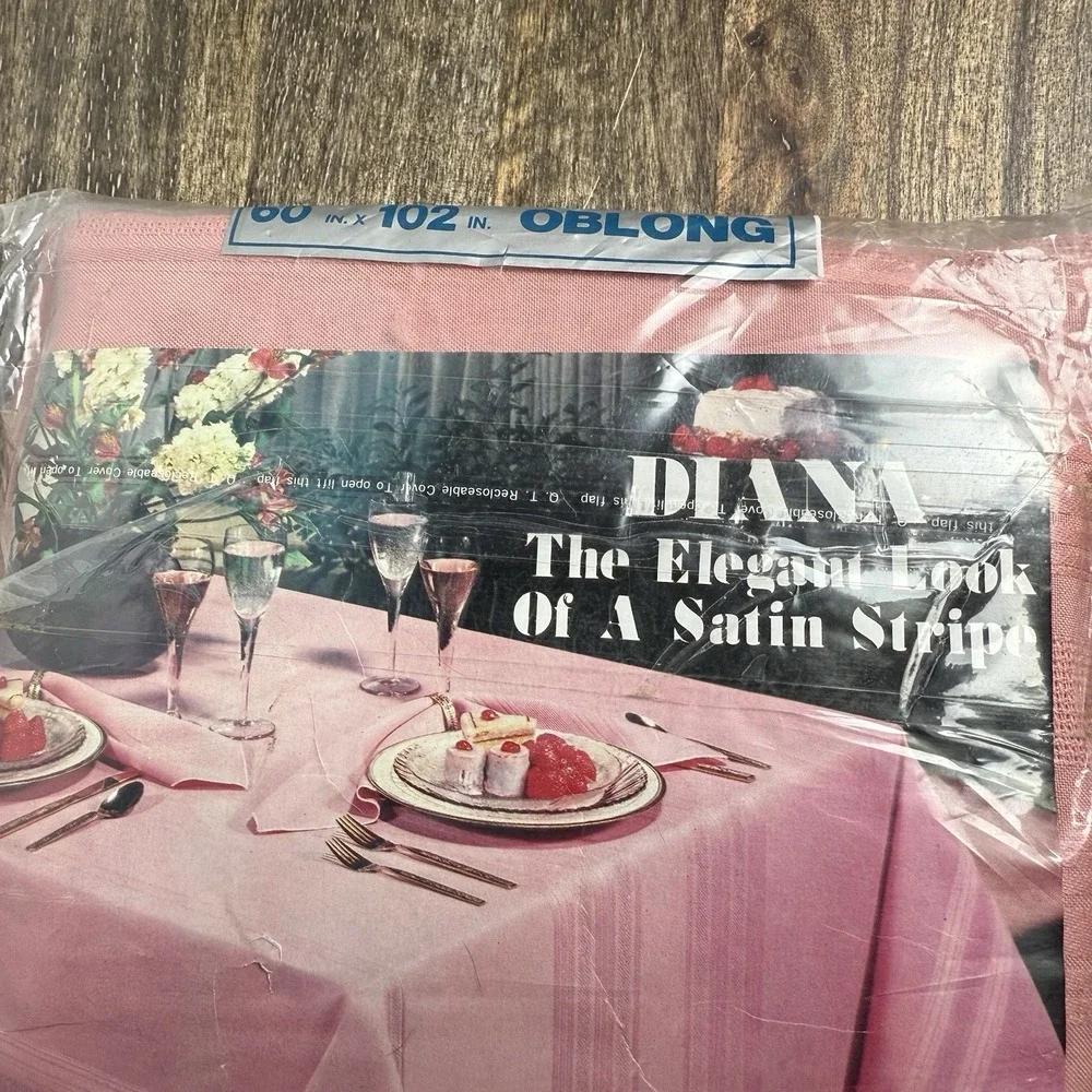Vintage Pink Satin Stripe Tablecloth NOS 60x102 Oblong Permanent Press